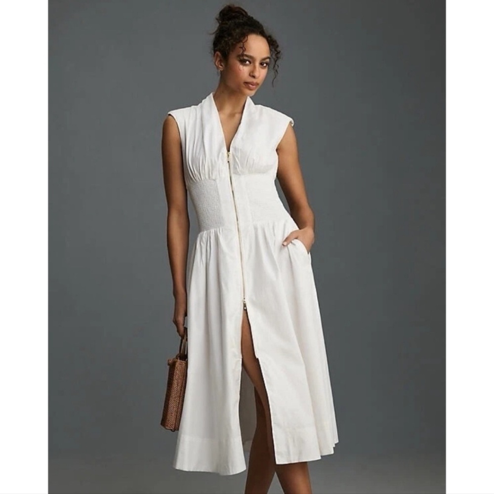 Anthropologie Tommie White Sleeveless Zip-Front Midi Dress - Brand Sz XL